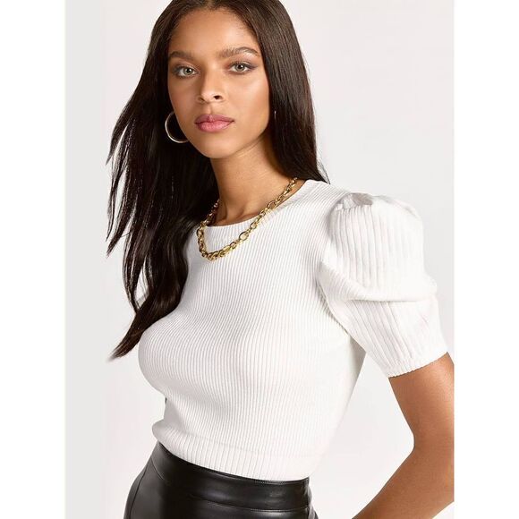 Lumière Puff-Sleeve Ribbed Knit Tee - Picture 1 of 10